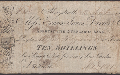 Aberystwith & Tregaron Bank, for Evans, Jones, Davies & Co., 10 Shillings,...