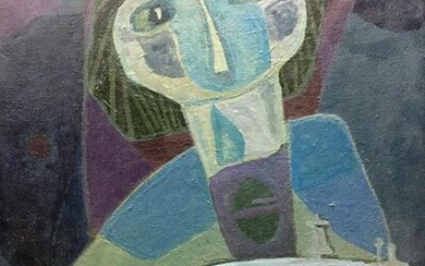 Abstract oil painting Woman at the sewing machine