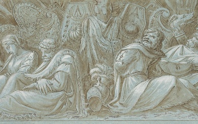 After CARAVAGGIO (*1493), Kopie nach Fresko in Villa Meresi, Rom, Pen drawing