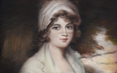 After John Hoppner (British 1758-1810), Portrait of a lady, half-length, wearing a white dress