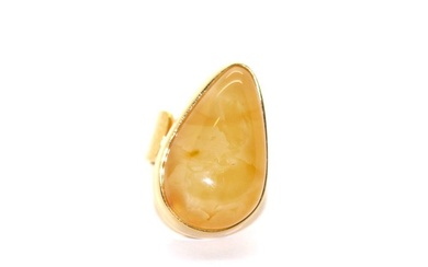 Amber Handmade Sterling 925 silver ring 24k gold plated with Baltic butter amber - Amber