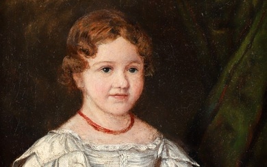 American Naive School oil Portrait of a Young Girl