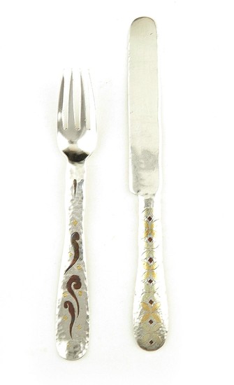 American silver and mixed-metal fork and knife set, Tiffany & Co (2pcs)