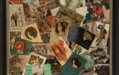 American/European School, 19th/20th Century Art Nouveau Trompe l'Oeil of Postcards