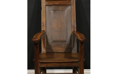 An 18th century and later oak and fruitwood caquetoire or pa...