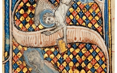 An Angel Delivering a Message, historiated initial on a cutting, [France, early 14th century]