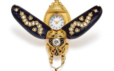 An Antique Diamond, Ruby, Enamel and Gold Watch Pendant