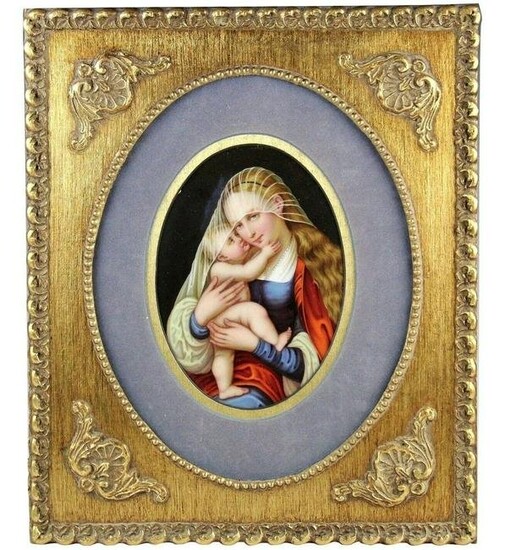 An Antique Virgin Mary Baby Jesus Painting on Framed