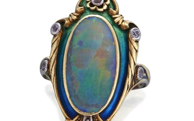 An Art Nouveau opal and enamel ring, Marcus &...