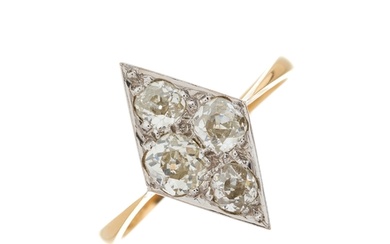 An Edwardian 18ct gold old-cut diamond kite-shape cluster ri...