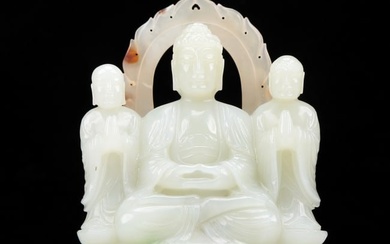 An Exquisite White Jade Figure Of Buddha Shakyamuni