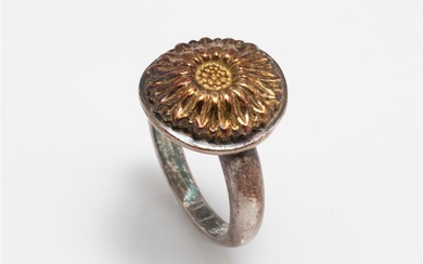 An Ilias LALAoUNIS sterling silver sunflower ring with applied 18ct...