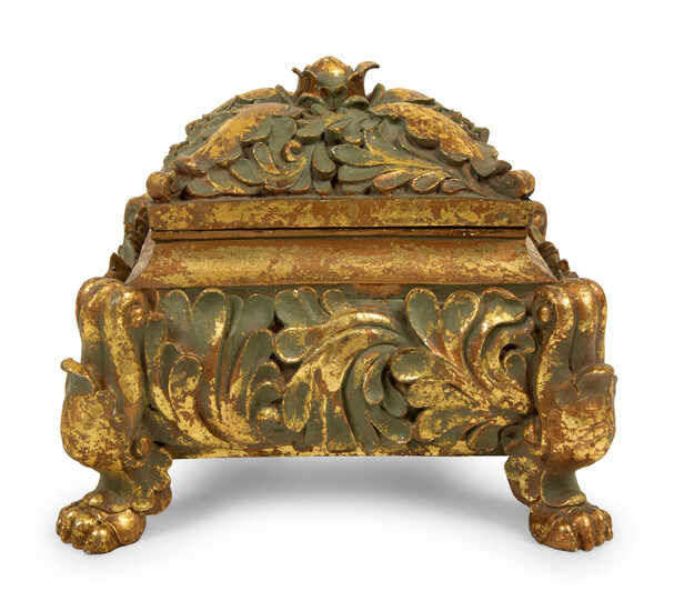 An Italian Rococo Style Painted and Parcel Gilt Box