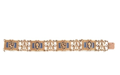 An antique eighteen karat gold and enamel bracelet, Gautrait...