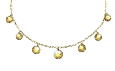 An early 20th century gold citrine necklace.