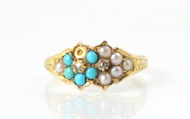 An early 20th century split pearl and turquoise set ring, th...