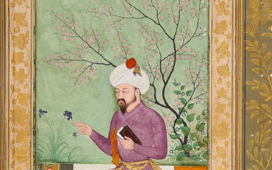 An illustration from Prince Khurram's Album: A kneeling portait of...