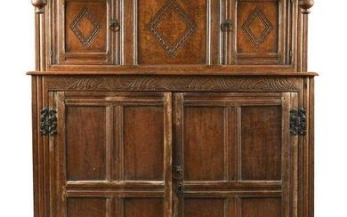 An oak court cupboard, 18th century and later