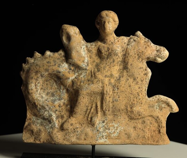 Ancient Greek Terracotta Hippocampus and Nereid - 13×2×15 cm - (1)