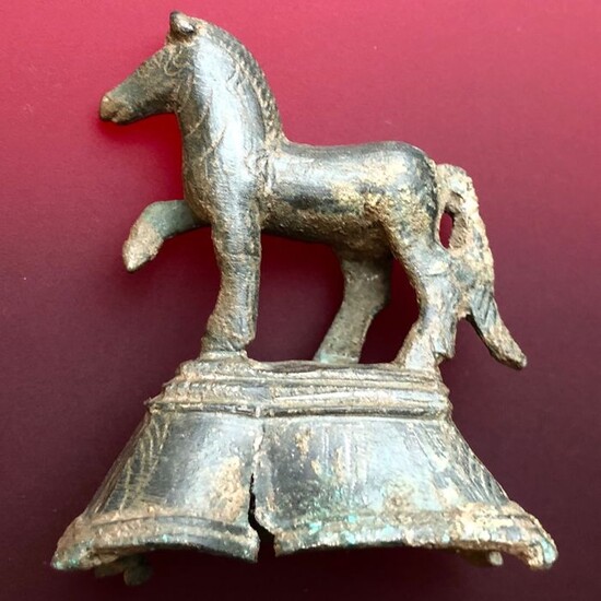 Ancient Roman Bronze Figurine of a Proudly Galloping Horse on Pedestal.Symbol of Equestrian-Aristocratic Class in Society