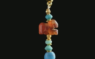 Ancient Roman Carnelian Pendant with carnelian amulet and glass beads