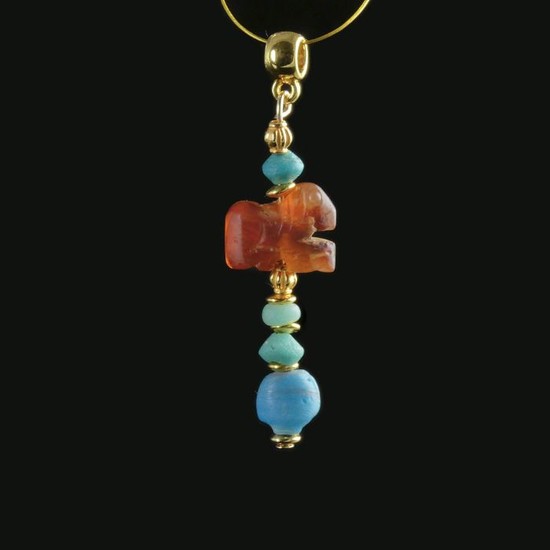 Ancient Roman Carnelian Pendant with carnelian amulet and glass beads