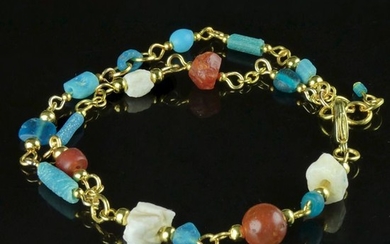 Ancient Roman Glass Bracelet with turquoise glass, carnelian and shell beads