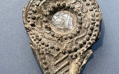 Ancient Roman Lead Exceptionally Well Preserved Votive Mirror with a Rich Decoration, Entire Handle & Glass- No Reserve