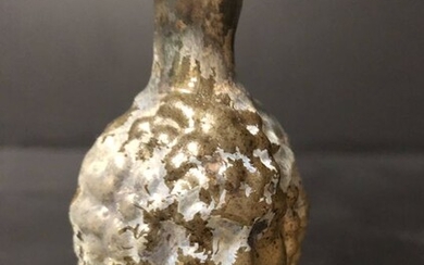 Ancient Roman yellow glass Janus-head flask, 7,8 cm