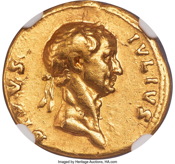 Ancients: , Divus Julius Caesar (49-44 BC). AV aureus (19mm, 7.09 gm, 7h). NGC Choice VF 5/5 - 2/5, ex-mount....