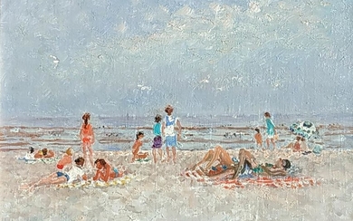 Andre Hambourg 1909-1999 (French) Beach scene oil on