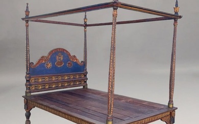Anglo-Indian Carved and Painted Canopy Bedstead
