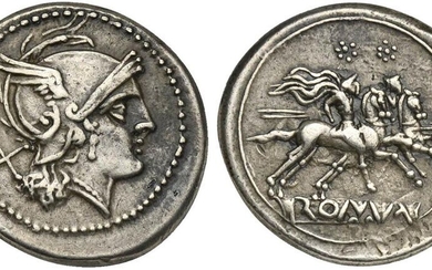 Anonymous, Denarius, Rome, ca. 214-213 BC; AR (g 4,39; mm...