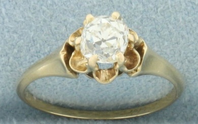 Antique 3/4ct Old Mine Cut Diamond Solitaire Engagement Ring in 14k Yellow Gold