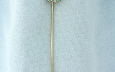 Antique Aquamarine and Diamond Stick Pin in 14k Yellow Gold