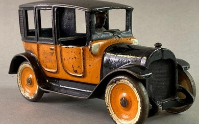 Antique Arcade Cast Iron Orange Yellow Taxi Cab