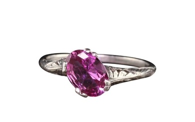 Antique Art Deco Platinum Oval Pink Sapphire Filigree Engagement Ring