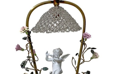 Antique Bronze, Glass, Porcelain & Bisque Lamp