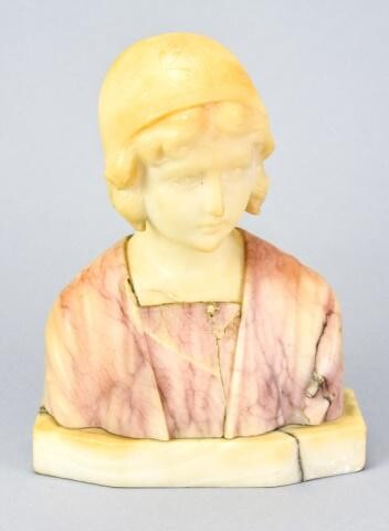 Antique Carved Alabaster Bust of Young Girl