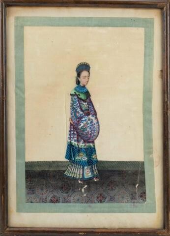 Antique Chinese Ancestor Portrait Painting on Silk
