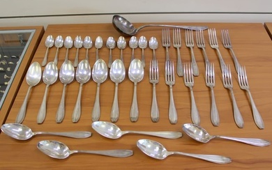 Antique French Societe Anonyme Argental Art Deco Silverplate Thirty Six piece Flatware Set