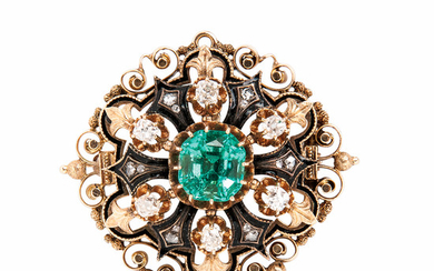 Antique Gold, Emerald, and Diamond Brooch