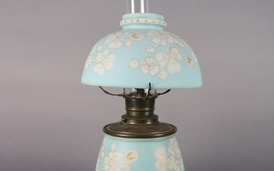 Antique Gone with the Wind Painted Satin Glass Lamp