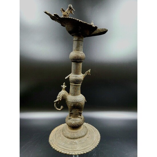 Antique Indian Bronze Oil Lamp 19th C