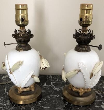 Antique Opalescent Glass, Porcelain, Brass Lamps