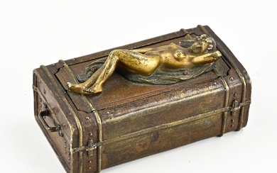 Antique Viennese bronze erotic suitcase with twist mechanism by Nam Greb. 1861 - 1936. Reclining...