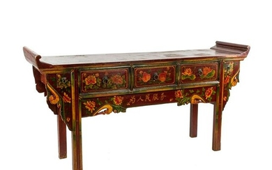 Antique Yunnan Chinese Bai Painted Alter Table Cabinet