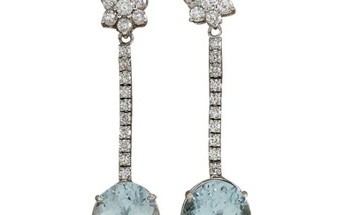 Aquamarine Diamond Earrings 14K White Gold