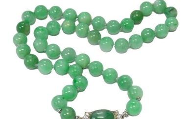 Art Deco Jadeite Jade 14k White Gold Diamond Necklace