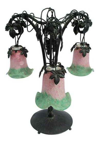 Art Deco Style Iron Forged Glass Shade Table Lamp